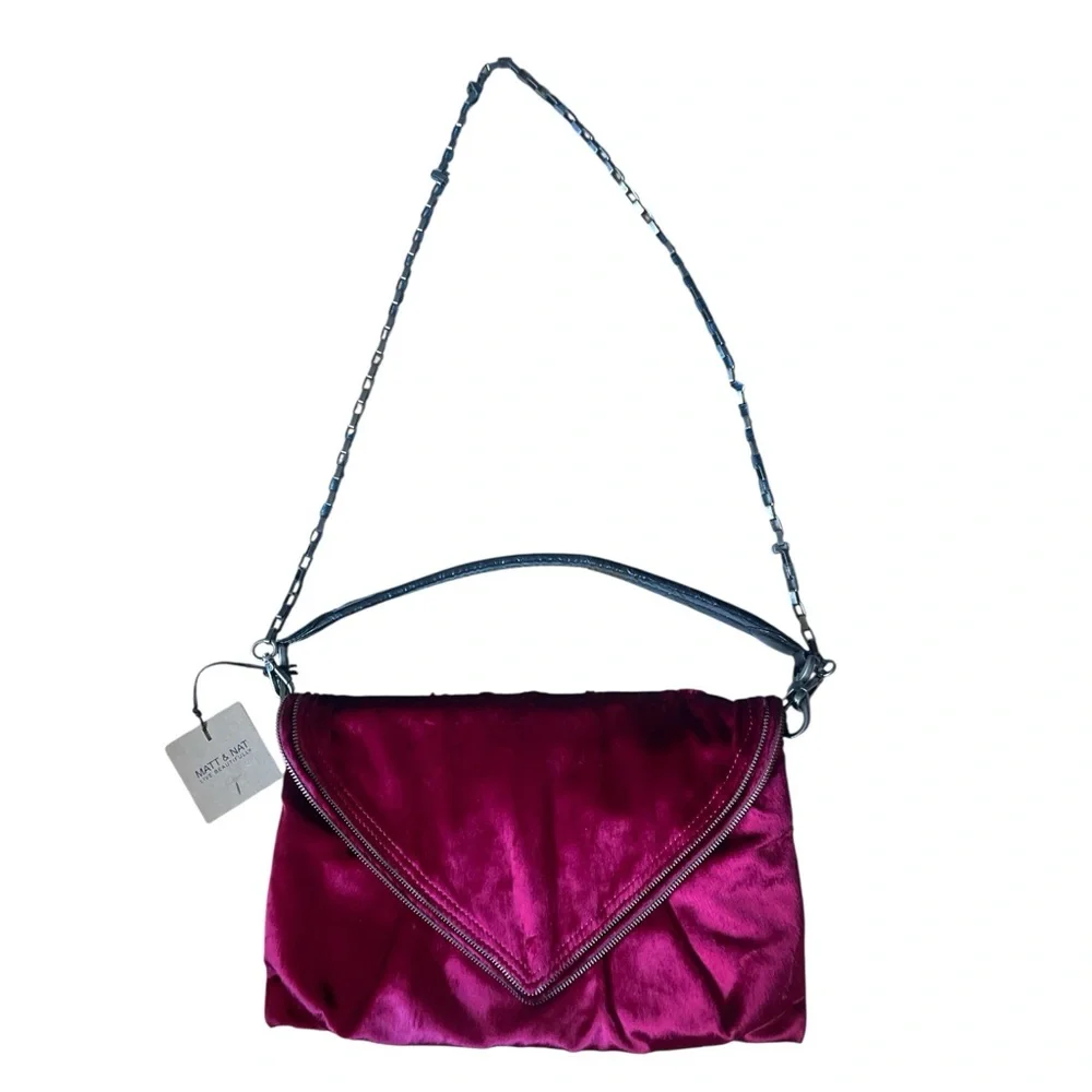 Matt & Nat Fuchsia Velvet Vegan Leather Zipper Trim Envelope Purse Clutch NWT - Picture 2 of 8